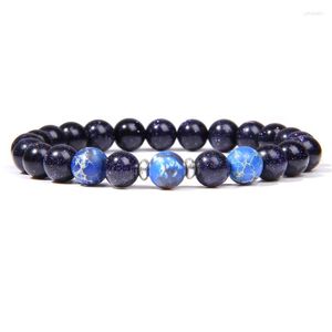 Strand Shiny Blue Sandstone Bracelets Hommes Mode 2022 Vente 8 Mm Imperial Jaspers Perles Gemme Naturelle Pierre Guérison Énergie Bijoux