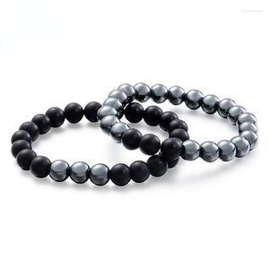 Strand Simple Black Agate Beads Bracelet para hombres y mujeres Religión Meditación Brazaletes Joyería Regalo