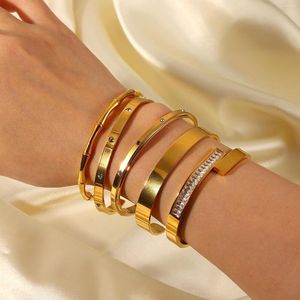 Strand Acier Inoxydable PVD 18K Plaqué Or Ternir Imperméable Simplement Zircon Solide Bracelets Pour Femme Bijoux En Gros À La Mode INS