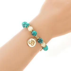 Strand Style Jewelry Turquoise Bead Bracelet Yoga Energy Luminous Lotus Sanskrit Beaded