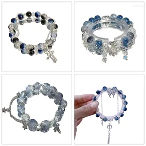 Bracelet élégant en perles bleues avec accent étincelant, accessoire unique de chaîne à main 40 Go