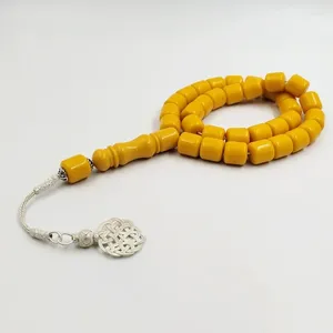 Strand Tasbih 33 Perle en résine jaune avec argent sterling kazaz kazaz mi misbaha bijoux islamique Ro-dans le chapelet arabe bracelet de mode arabe