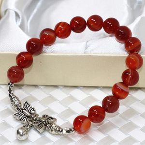 Strand Tibet Argent-couleur Bouddha Pendentif Mode Femmes Bracelet Naturel Rouge Veine Agat Pierre Cornaline Onyx 8mm Perles Cadeau 7.5inch B2078
