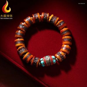 Strand Tibetan Ox Bone Ornement Gabala Crafts de style ethnique pour hommes et femmes Colorful Beads Mantra Text Bracelet