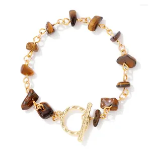 Strand Tiger Ojo Chip Beads Braceletas Irregular Piedra Natural Rose Quartzs Amethysts Color de oro OT Botón Regalos