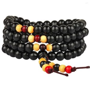 Strand TUMBEELLUWA Bouddhiste Tibétain Noir Bois D'ébène 8mm Perle De Prière Enveloppée Bracelet Collier Pour Femmes Hommes