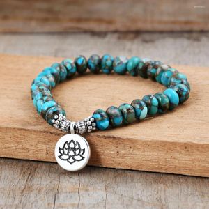 Brin de pierre Turquoise 8mm, perles de pierres précieuses vertes, Lotus bouddha, bracelet à breloques pour femmes et hommes, bijoux de méditation