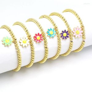 Strand Vlen Daisy Flower Charm Bracelet para regalo de niña, pulseras de cuentas chapadas en oro de alta calidad, joyería de estilo coreano japonés