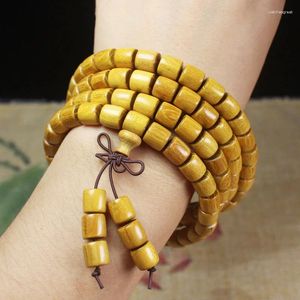 Bracelet en gros de brins 108 pièces de perles de baril bouddha en bois doré Tan