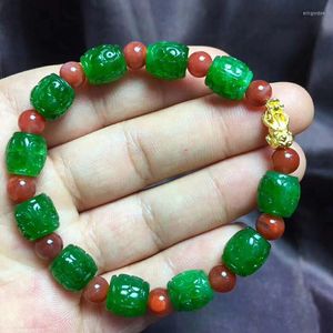 Bracelets en pierre naturelle verte fine en gros brin motif 10mm perle et rouge avec Bracelet Pixiu pour hommes femmes bijoux