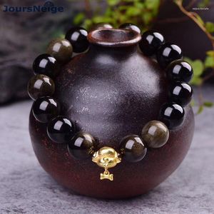 Strand Wholesale Joursneige Gold Black Black Natural Obsidian Stone Bracelets Bouddha Perles avec Bracelet de chien Zodiaque 3D