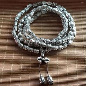 Strand Wholesale Retro Miao Argent Tête de Bouddha double face 108 Colliers à breloques Perles de prière Sakyamuni Bracelet Cadeaux pour hommes ou femmes