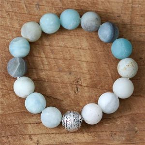 Bracelet en pierre d'amazonite mate pour femmes, brin de 12MM, perles élastiques en argent Antique, Bracelets élégants, bijoux de noël, cadeaux, livraison directe