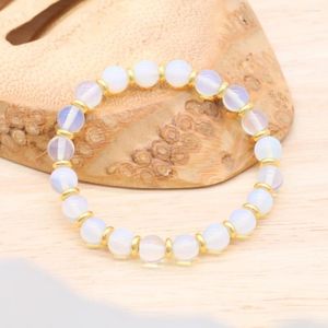Pulsera de piedra de ópalo blanco a la moda para mujer, elástica, colorida, marrón/azul, arena, cuerda expandible, joyería para GB016