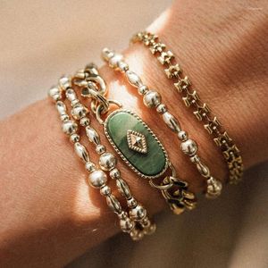 Conjunto de pulseras de hilo para mujer con jade africano vintage sin pérdida de color joyería de moda de acero de titanio de nicho de lujo ligero