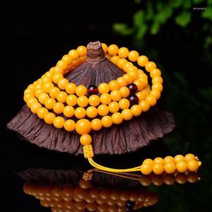 Perles de cire d'abeille jaune brin en huile de poulet minérale brute 108 colliers vieux bracelet d'ambre suspendu au cou