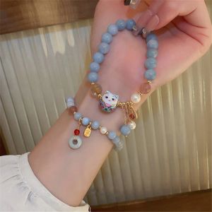 Brins 2023 Nouveau bracelet pour femmes perle agate chanceux chat jade Pendant chinois style mignon simple corde élastique sauvage perles de cristal bijoux