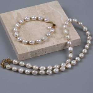 Brins 78 mm Naturel Eau de perle de perle Collier Bracelet Baroque Pearl Bijoux pour femmes Mariage en gros de mariage