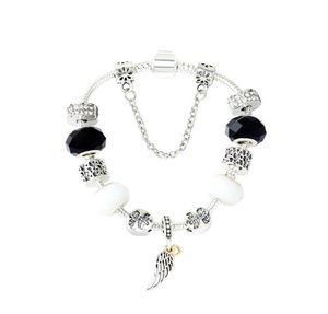 Bracelet à brins ailes d'ange perlé, bricolage, grand trou, glaçage noir et blanc, bijoux 1092048