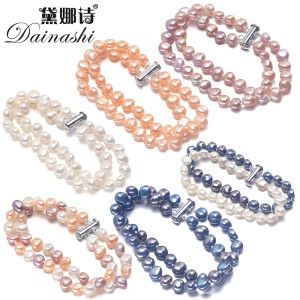 Brins dainashi bijoux de perles de perles pour femmes en eau douce culturée perle aaa + bracelet double perle de qualité multiples