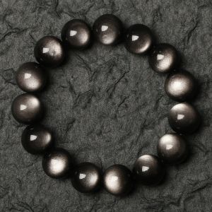 Brins authentique naturel argent obsidien flash charmes bracelet femmes hommes pierre stretch rond perles cristal 6 mm 8 mm 10 mm 12 mm 14 mm 16 mm