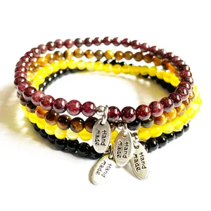 Strands MG1813 Nuevo diseño 4 MM Grado A Granate Ojo de tigre Ónix amarillo Turmalina negra Pulsera de piedras preciosas Conjunto hecho a mano Charm Malas de muñeca