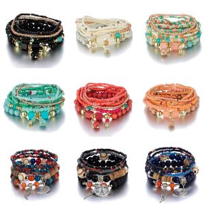 Strands Nuevos brazaletes de la cadena de perlas de arroz para mujeres Bohemia Summer Multi capa Colorida Girlas hechas a mano Accesorios de joyería de bricolaje