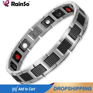 Bracelet magnétique Rainso Strands pour hommes Bracelets noirs en acier inoxydable en acier inoxydable Style de bracelet sport