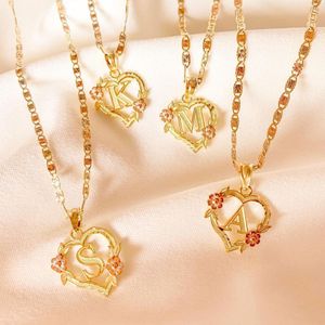 Strands Strings GOLD PLATED CUSTOMIZED HEART FLOWER INITIAL LETTER PENDANT WITH FIGARO CHAIN 24" 4MM Name Necklace Heart Valentines Day Gift 230822