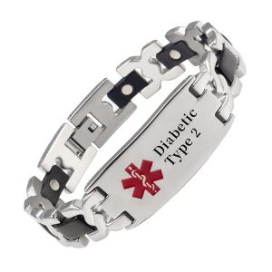 Bracelet d'alerte médicale en acier inoxydable Wollet Bracelet pour les femmes bijoux d'alerte médicale 8inches (20 cm) Laser diabétique de type 2 Largeur: 0,52 ''