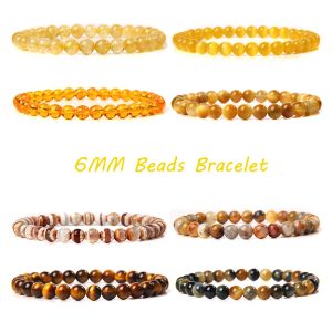 Brins Bracelet Citrines Yellow Bracelet Naturel Bracelets perlé 6 mm pour femmes hommes Tiger Eye Agates Stretch Bangle Healing Reiki Jewelry