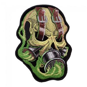 Parche de calavera de humo verde con ojos de ojos, hierro bordado de cráneo de máscara de gas de gas encendido o coser parches 3.75*5 pulgadas envío gratis