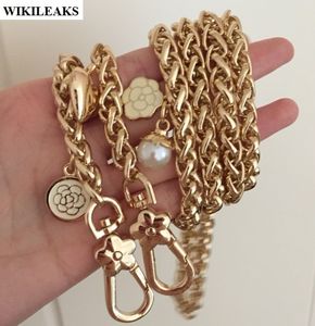 Correa cadena de metal chapada en oro correas de hombro flor señoras bolso asas cinturón bolso gancho embrague hebilla accesorios perla amor