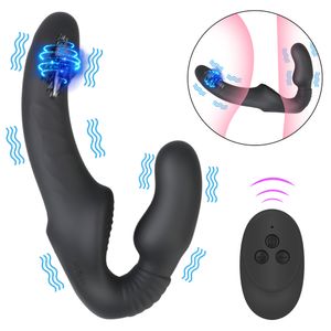 Strap-on Dual Head Gode 10 Vitesses G-Spot Sans Fil Pénis Vibrateur Masturbation Féminine Produit Adulte Sexy Jouets Pour Lesbiennes