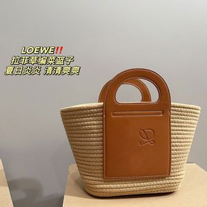 Bolso de paja Bolso de diseñador Bolso de playa de verano Cesta de verduras Bolso de mano tejido a mano Bolso de compras Bolso de lujo Cuero de vaca Lafite Bolsas de viaje de fin de semana al por mayor