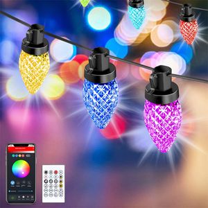 Strawberry Fairy String Lights Luces navideñas inteligentes 5m 25LED C9 bombillas, aplicación Bluetooth controlada, IP65 Sincronización de música a prueba de agua Cambio de color para decoraciones