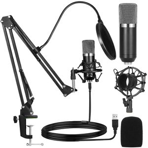 Streaming Media PC Microphone, Condenser Microphone Kit with Sound Card Arm Vibration Mount Filter, for Skype Youtuber Gaming Recording