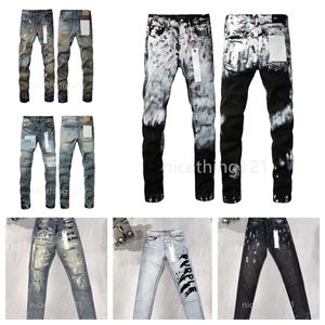 Diseñador de jeans morados Jeans para hombre Pantalones de mezclilla Pantalones Moda desgastados Bikers rasgados Mujeres Denim cargo para hombres Pantalones negros