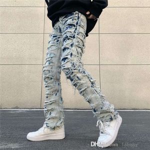 Streetwear empilé Y2k jean pantalon hommes Patchwork Hip Hop droit coupe ajustée haute rue robuste Denim pantalon grande taille 3xl