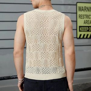 Streetwear Vest Thin Hollow Out Mesh Tanks Knited Men Men Polyester Summer Souless Tob Top Fashion Brand 240425