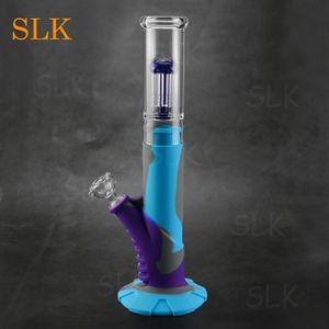 Tube droit percolateur silicone bongs narguilé nouveau design 14 pouces de haut tuyau d'eau en caoutchouc en verre capiteux dab rigs Siliclab