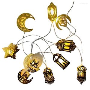 Cuerdas 10 LED Oro Ramadán Decoraciones Eid Decoración Estrella Luna Linterna Luces Batería Fiesta Cadena Luz