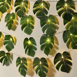 Cordes 20 LED Monstera feuille fée guirlande lumineuse tropicale artificielle rotin feuilles de palmier guirlande pour plage thème fête décor