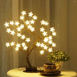 Cuerdas Cerezo Flor Árbol Luz 17 pulgadas 40LED Mesa iluminada Flor artificial Bonsai Lámpara USB Regalos alimentados para decoración del hogar