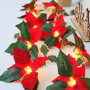 Cuerdas Navidad flores artificiales cadena luces Navidad baya acebo hojas guirnalda iluminación año decoración navideña