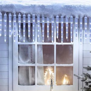 Cuerdas Adorno de Navidad LED Icicle Fairy Light 20PCS 90 Meteor Shower Tube String Exterior para jardín Ventana Aleros Decoración