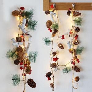 Guirnalda de cuerdas, guirnalda de luces de hadas, batería de 6,6 pies, bayas rojas, piña para el hogar, árbol de Navidad, decoración de Navidad, LED, LED, LED