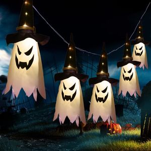 Cuerdas decoración de Halloween linterna colgante luz intermitente LED para decoración del hogar vestido de Festival fantasma sombrero de mago brillante lámpara LED
