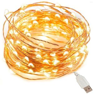 Cuerdas LED Cadena de luces 10M 5M USB Alambre de cobre impermeable Guirnalda de hadas para la fiesta de decoración de Navidad con 8 colores