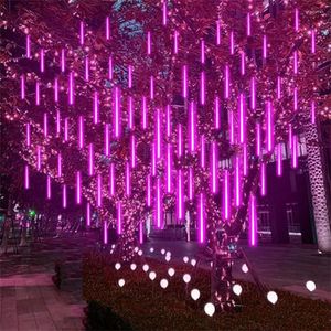 Strings Pink Meteor Shower Lights Outdoor Christmas 30cm 8 Tube 192 LED Falling Raindrop Fairy String Light Pour Thanksgiving Xmas